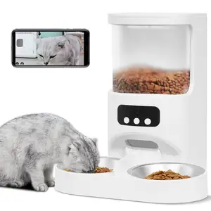 卸売スマートアプリペットフィーダー猫と犬の食べ物ダブルボウルインタラクティブディスペンサーカメラ付きwifi自動スマートペットフィーダー