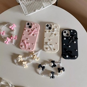 Custodia per telefono INS DIY con farfalla, fiocco e perle per iPhone 15 14 13 12 11 con catena, cover posteriore per cellulare per 16 Pro Max - Product Image 1