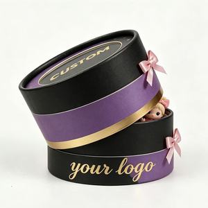 <b>Custom</b> Round Paper Tube Gift Box With Gold Foil Logo And Pink Bow For <b>Doll</b> Toys Packaging - Product Image 3