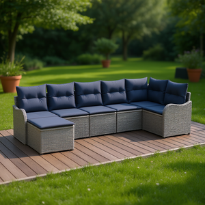 Set Divano da Giardino in Polyrattan Grigio 7 Pezzi, Arredamento da Esterno Resistente alle Intemperie, Design Contemporaneo - Product Image 2