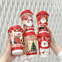 Vasos Desechables para Fiesta de Navidad con Diseño de Santa Claus, Muñeco de Nieve, Oso y Árbol, para Bebidas Calientes de 12oz y 16oz, Regalo Festivo