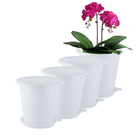 Plastic Planter Pot Orchid Pots with Holes Mesh Net Orchid Planter 5 Inch White Flower Pots with Drainage Saucer Trays for Home