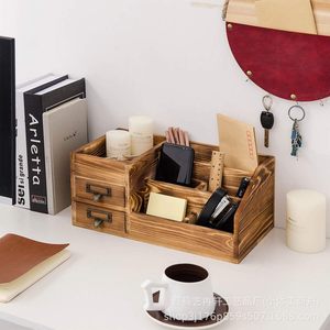 Solid Wood Desktop Organizer Rectangle <b>Storage</b> <b>Box</b> With <b>Drawers</b> For Office Home Use - Product Image 1