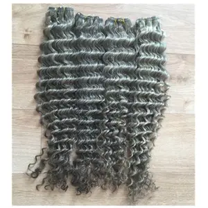 Natural light grey deep deep curly hair bundles 100human hair clip in extension silver gray raw cuticle aligned hair