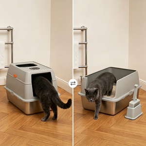 Stainless Steel <b>Cat</b> Litter <b>Box</b> - Large Splash-Proof Open Top (No translation needed - already English) - Product Image 3