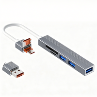 Hub USB 2.0 5 ports avec couvercle anti-poussière pliable en alliage d'aluminium, lecteur de carte SD, Type-C/USB3.0, Plug & Play pour MacBook et ordinateur portable
