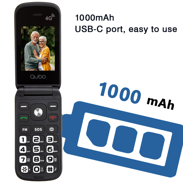 4G Senior Flip Phone Highlight Flashlight with 2.4inch Screen Dual SIM 1000mAh Battery Feature Phone