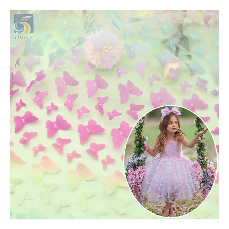 TDS003 tessuto per bambini in tessuto di pizzo Tulle con Design a farfalla 3D sfumato colorato