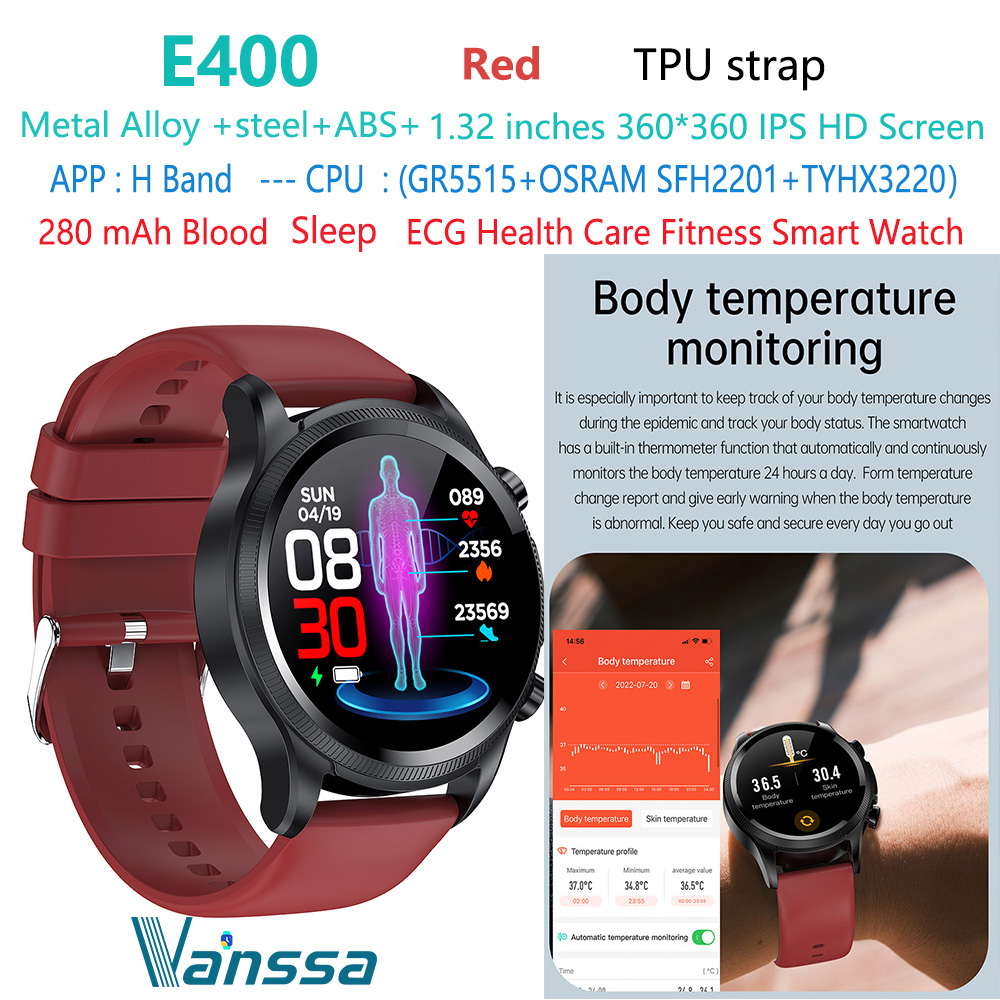 E400-ECG-health-smartwatch-smart-watch rouge de bande de montre de TPU