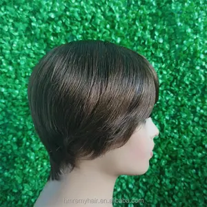 Короткие бразильские волосы на заказ, оптовая цена, C часть T секция, черные женские парики для стрижки Пикси с челкой