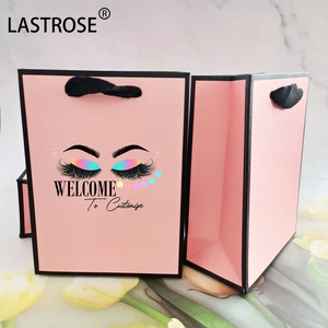 Sacs d'emballage en papier en gros pour cils, mini sacs à main pour cils, sacs cadeaux roses, sacs de transport à poignée pour cosmétiques et maquillage - Product Image 2