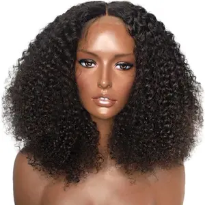 Aliexpress Wig rambut keriting kecil wanita, rambut palsu kepang Marley keriting pendek hitam depan renda HD gelombang Afro halus untuk wanita
