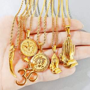 قلادة يدوية أنيقة من الفولاذ المقاوم للصدأ, قلادة يدوية أنيقة من الفولاذ المقاوم للصدأ ، قلادة ذهبية مزخرفة بالصوف المقدس - Product Image 5