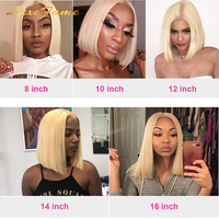 Sans colle 613 Blonde Dentelle Frontale Courte Bob Perruques de Cheveux Humains, Péruvienne Courte Droite Cheveux Humains Bob Perruques pour les Femmes Noires
