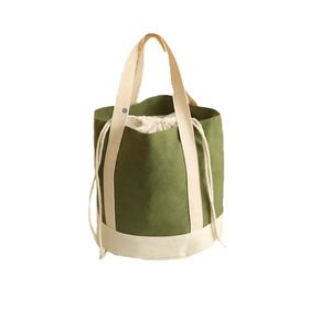 Bolsa de almuerzo aislada de lona gruesa con bloques de color, verde y blanca, portátil con cordón, para estudiantes y trabajadores de oficina - Product Image 1