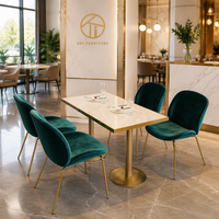 Table de salle à manger au design célèbre pour restaurant italien, ensemble de mobilier de café en métal doré, chaise en tissu velours, mobilier d'hôtel et de café