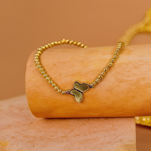 Pulsera de Moda con Cuentas, Acero Inoxidable 316L, Baño de Oro PVD, Dije de Corazón, Joyería Elástica - Product Image 3