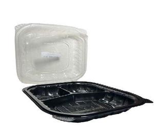 Contenitore per alimenti in plastica trasparente nero 8x8 con 3 scomparti, coperchio a clip, per conservazione in frigorifero, rettangolare, per la preparazione dei pasti. - Product Image 1