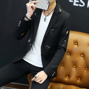 Blazer negro y morado para hombre, chaqueta ajustada con estampado de Jacquard rosa, chaqueta elegante, traje informal de negocios para fiesta y boda - Product Image 1