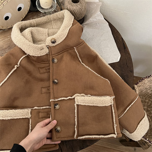 Tongxingyuan Girls Lambswool Suede Jacket Thickening Windproof Winter Coat With Hood For Kids - Product Image 2