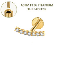 Piercings corporels de mariage Freya en titane sans filetage ASTM F136 de qualité implant, plaqué or 18 carats, avec zircon, pour labret, hélix, tragus, lèvre