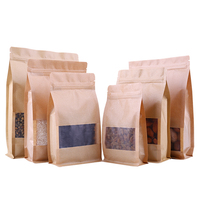 Sachet Doypack en papier kraft brun debout, refermable, avec fermeture éclair, thermoscellable, pour le stockage des aliments, avec fenêtre mate
