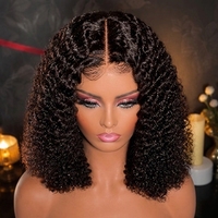 Perruques Bob Courtes Frontales en Cheveux Humains Péruviens Bruts Afro Bouclés Kinky Pas Chères, Sans Colle, avec Dentelle HD Complète pour Femmes Noires