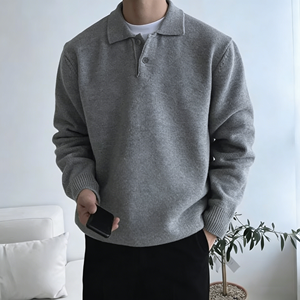 Suéter Masculino Estilo Coreano com Gola, Pulôver de Negócios Britânico de Alta Qualidade, Manga Longa, Tricô Anti-Pilling - Product Image 1