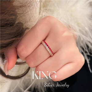 King Silver Jewelry <b>Ring</b> S925 Sterling Silver Gold Plated Red And White Stones Pave Setting Women's Party Fashion <b>Ring</b> - Product Image 4