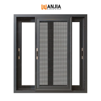 Ventanas corredizas de doble acristalamiento de aluminio negro moderno de tamaño personalizado Ventana corrediza de aluminio de vidrio de baja emisividad Ventana corrediza mosquitera