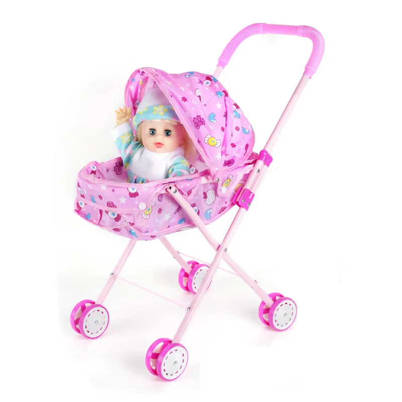 High quality lovely 14inches 12sounds girl baby doll trolley toys for kids