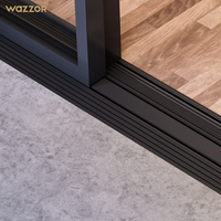 Système de portes coulissantes en verre trempé double Wazzor, résistant aux ouragans, en stock, pour extérieur, intérieur, balcon, patio, porte en verre et aluminium