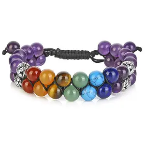 New Fashion Healing Natural Stone Bead Crystal White Braided Lava 7 Chakra Rope Bracelet For Men And Women