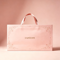 Sac fourre-tout de luxe rose mat élégant avec cadre floral personnalisé, estampage à chaud, écologique, réutilisable, avec poignée en ruban de soie pour cadeaux et shopping