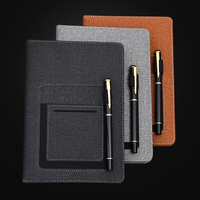 Carnet de notes professionnel multifonction A5 en cuir PU imprimé promotionnel, 100 feuilles, couverture rigide avec porte-stylo en tissu