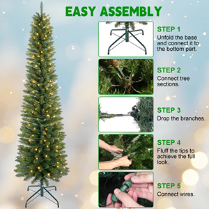 Árbol de Navidad Artificial de PVC de 1.5 m Preiluminado con Base Metálica y Luces LED Blanco Cálido, Decoración Interior para el Hogar y las Fiestas - Product Image 6