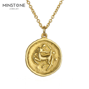 2022 nuovo <span class=keywords><strong>segno</strong></span> <span class=keywords><strong>zodiacale</strong></span> moneta girocollo in rilievo astrologia astrologia 14K regalo placcato in oro per le donne braccialetto fatto a mano collana vintage - Product Image 6