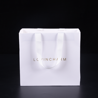 Sac en papier cadeau biodégradable et écologique en carton ivoire de luxe durable avec poignée en ruban, conception de logo personnalisée