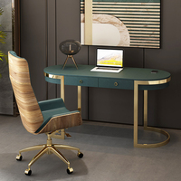Bureau d'ordinateur en bois bleu et chaise de bureau, taille personnalisée 120/140/160cm, ensemble moderne, chaise de bureau
