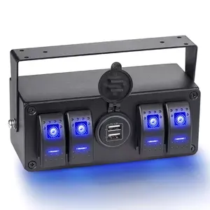 Impermeabile 12V ON Off LED Light Toggle 4 Gang Rocker Switch Panel Box con doppio caricatore USB per Marine Car Boat RV Vehicle Truck