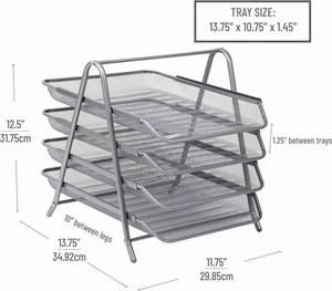 4 Tier Paper Organizers Desk Organizer Paper <b>Tray</b> Desk Accessories Metal Mesh Letter <b>Trays</b> <b>File</b> Document Storage Silver - Product Image 3