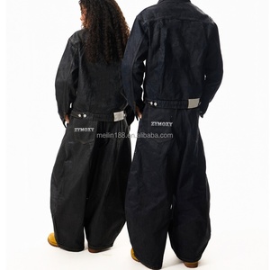 Ensemble de survêtement personnalisé assorti : Veste boutonnée ample en jean ciré et ensemble deux pièces en jean ciré épais pour homme - Product Image 2