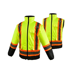 Blouson bomber haute visibilité jaune robuste à dos en <span class=keywords><strong>X</strong></span>, imperméable et détachable, pour homme, hiver, réfléchissant, pour le secteur pétrolier au Canada - Product Image 1