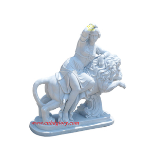 Estilo europeo mármol <span class=keywords><strong>blanco</strong></span> Mujer con estatua de León jardín calle paisaje decoración diseño piedra arte escultura - Product Image 1