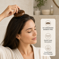Brosse de massage du cuir chevelu en bois personnalisée avec logo, brosse à shampooing en bambou carbonisé, outil de soin des cheveux, marque privée OEM