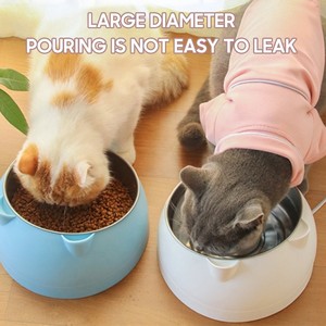 Cuencos de comida de agua para mascotas de plástico de gatito de dibujos animados de alta calidad Cuenco de gato inclinable de Metal de acero inoxidable - Product Image 4