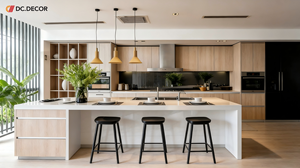 DC.DECOR Modern Open-Plan Grey Kitchen Cabinets, Industrial Open <strong>Shelving</strong> &amp; Central Island for Commercial &amp; Residential Use - Product Image 2