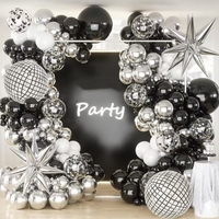 Ballons de fête rétro disco en mylar chromé noir argenté métallisé, décoration sur le thème des années 70 et 80, réveillon du Nouvel An