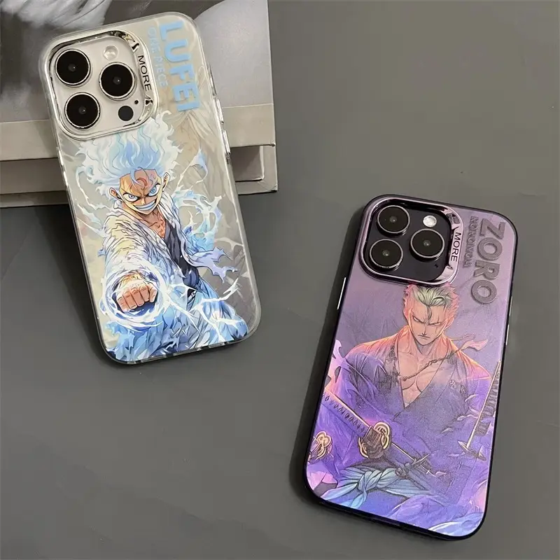 Casing ponsel Anime penjualan laris sampul ponsel kustom kartun warna Electroplated untuk casing iphone 15 Pro Max