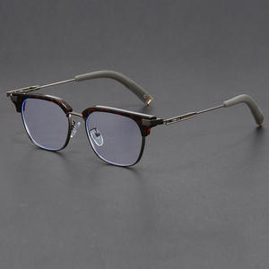 Monturas de anteojos de Metal óptico para hombre Premium Anti azul gris claro ceja aleación de plata Monturas Gafas - Product Image 3